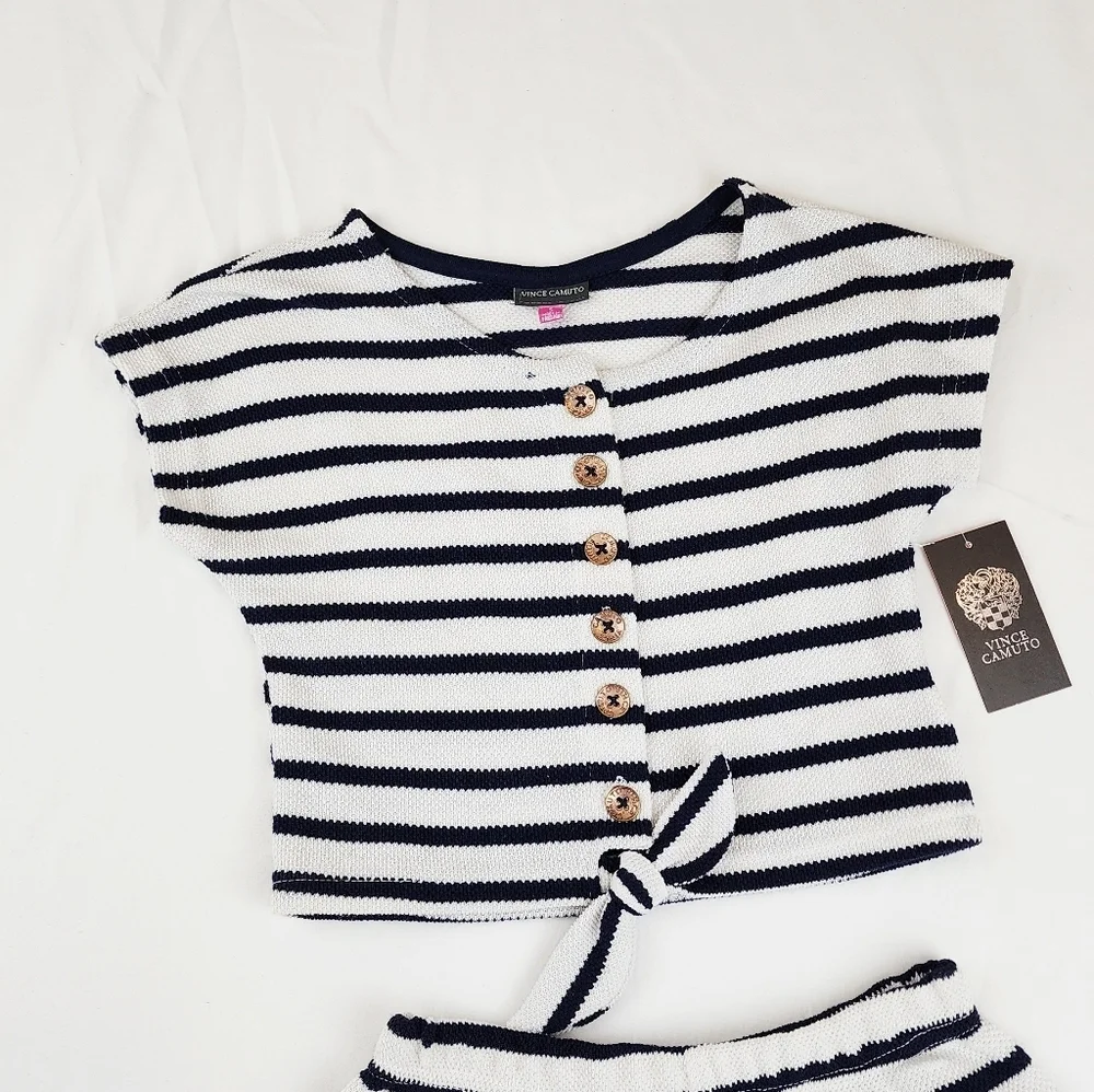 Vince Camuto Navy and White Striped Knit Set